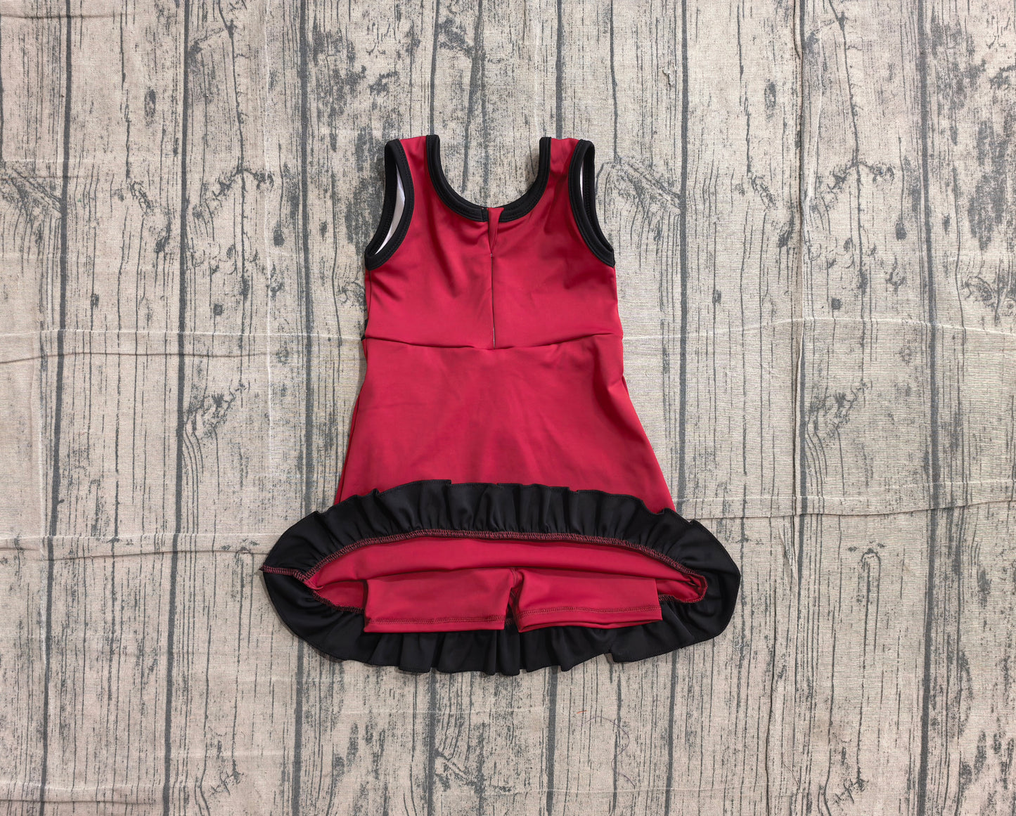 (Sample) No moq GSD4135 Yoga Baby Girls Dark Red Sleeveless Scallop Trim Yoga Dress