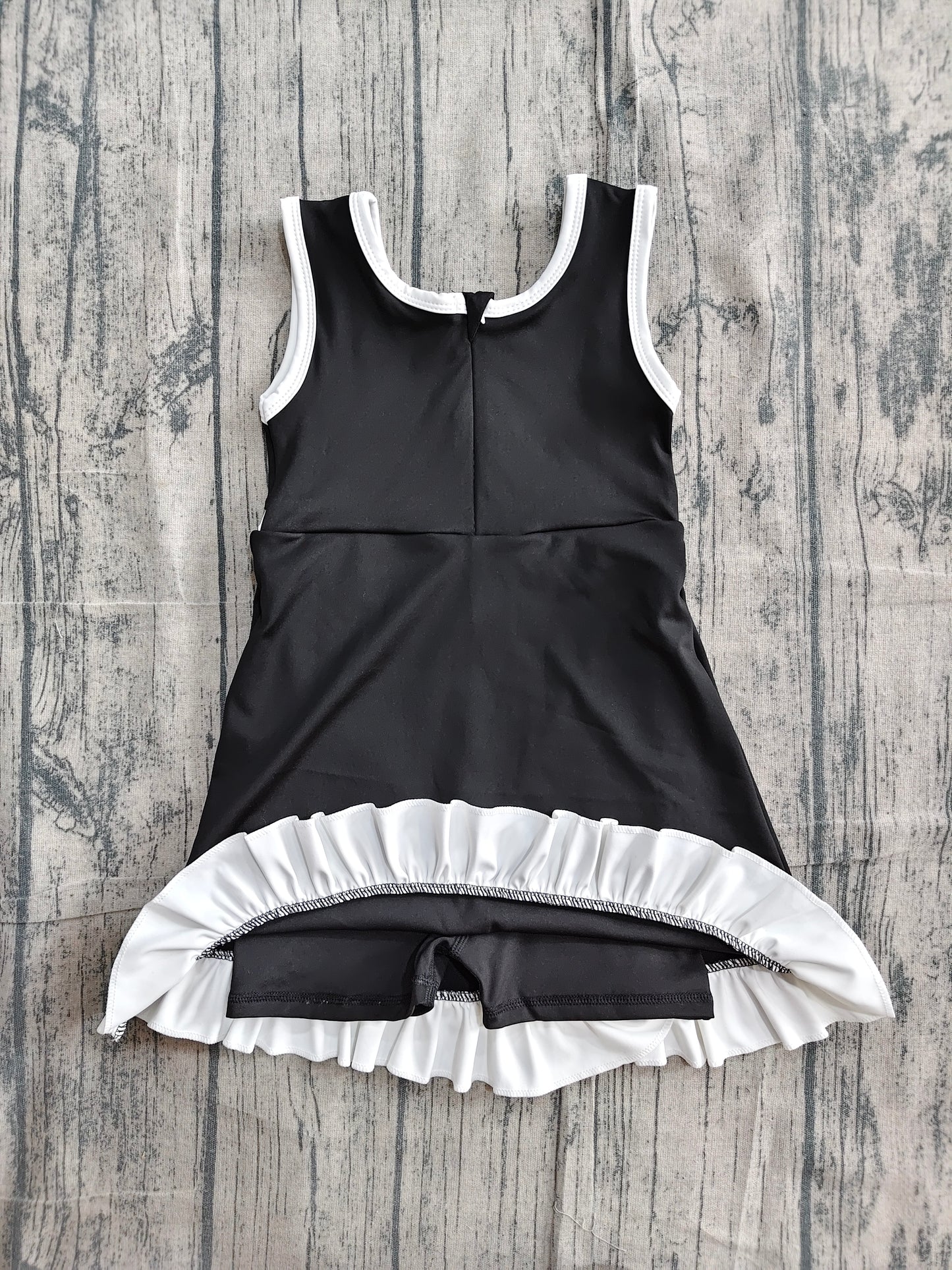 (Sample) No moq yoga fabric cotton GSD4140 Yoga Baby Girls Solid Black Sleeveless Yoga Active Scallop Knee Length Dress