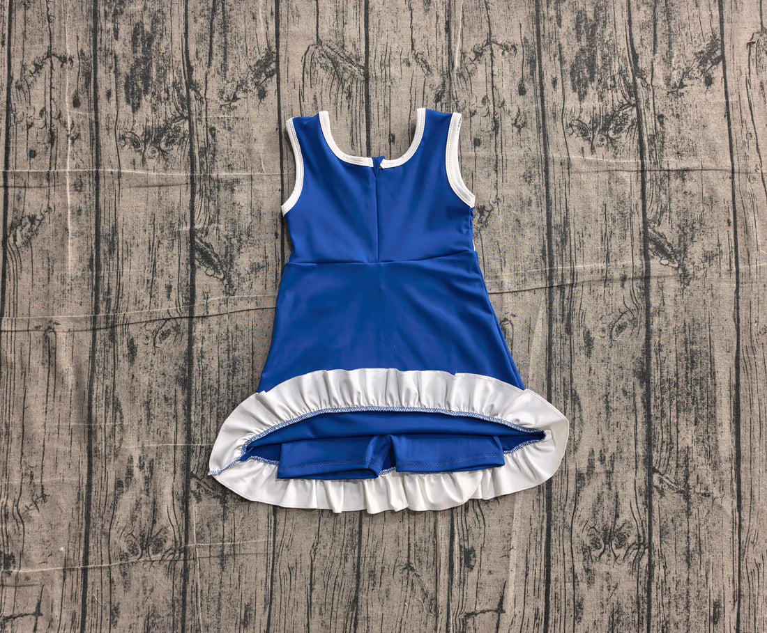 (Sample) No moq yoga GSD4141 Baby Girls Sleeveless Hot Blue Yoga Active Short Scallop Knee Length Dress