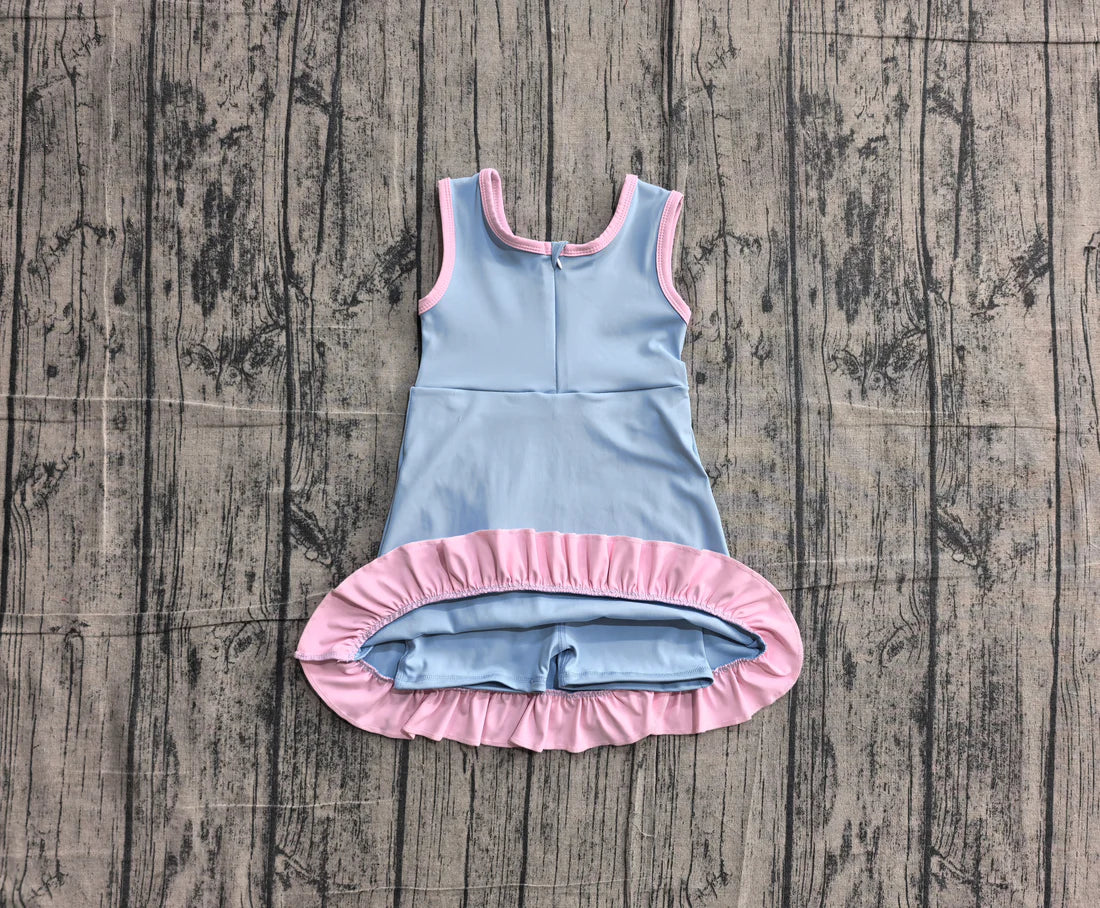 (Sample) No moq yoga GSD4144 Baby Girls Sleeveless Blue Pink Yoga Active Short Scallop Knee Length Dress