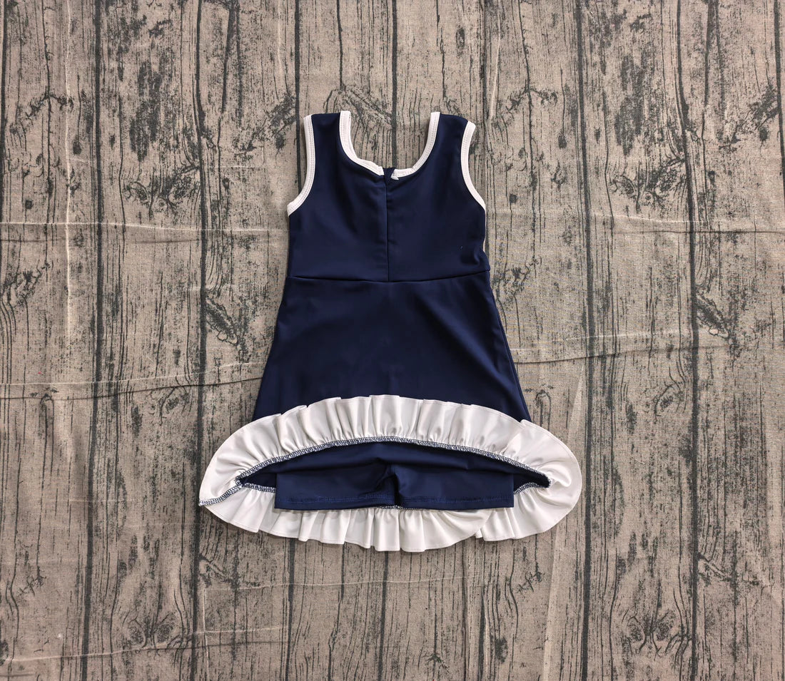 (Sample) No moq yoga GSD4145 Baby Girls Sleeveless Purple Yoga Active Short Scallop Knee Length Dress