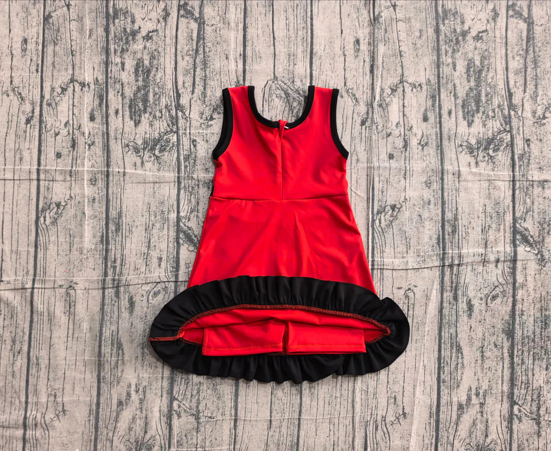 (Sample) No moq yoga GSD4146 Baby Girls Sleeveless Red Black Yoga Active Short Scallop Knee Length Dress