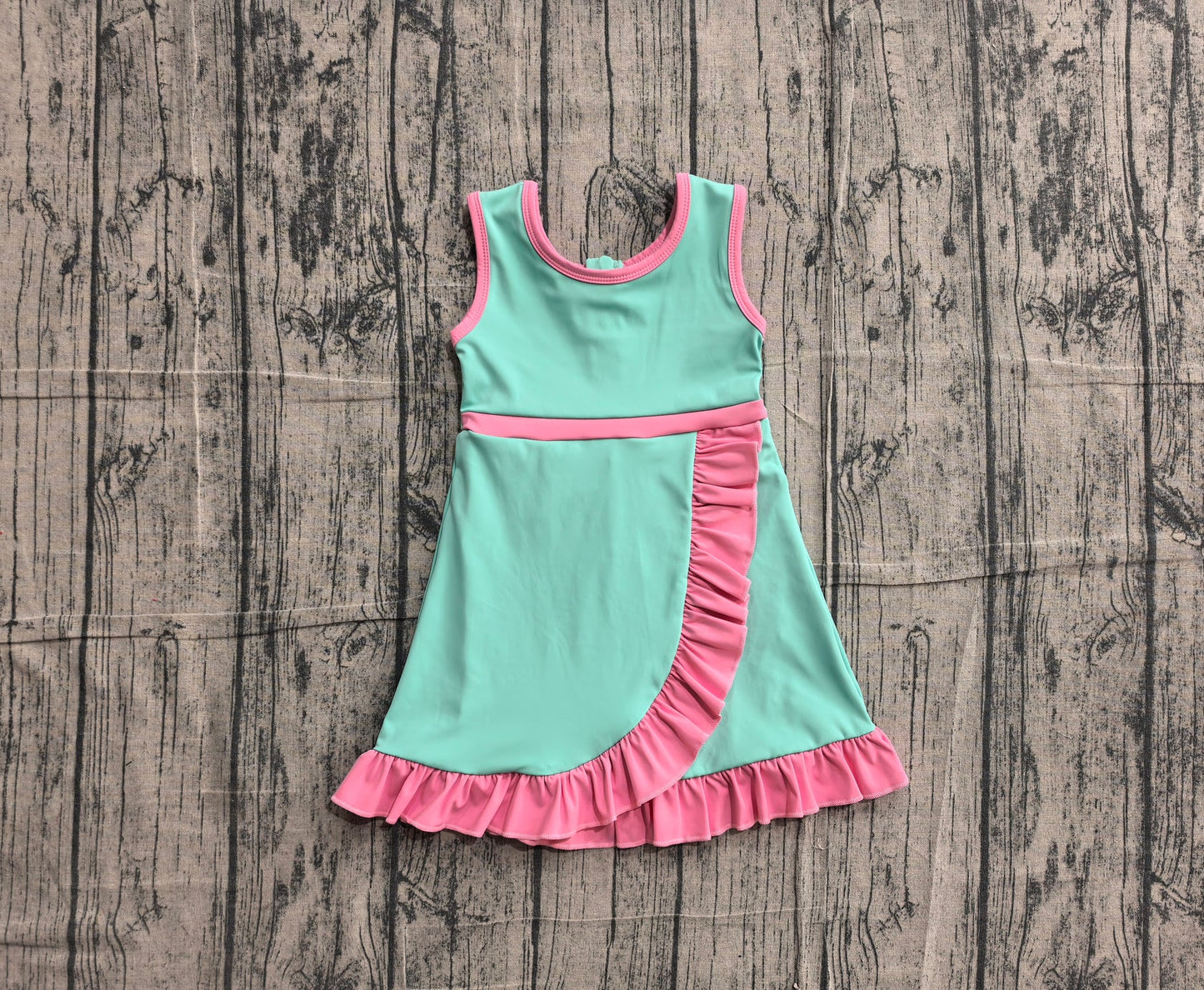 (Sample) No moq yoga GSD4149 Baby Girls Sleeveless Pink Aqua Yoga Active Short Scallop Knee Length Dress