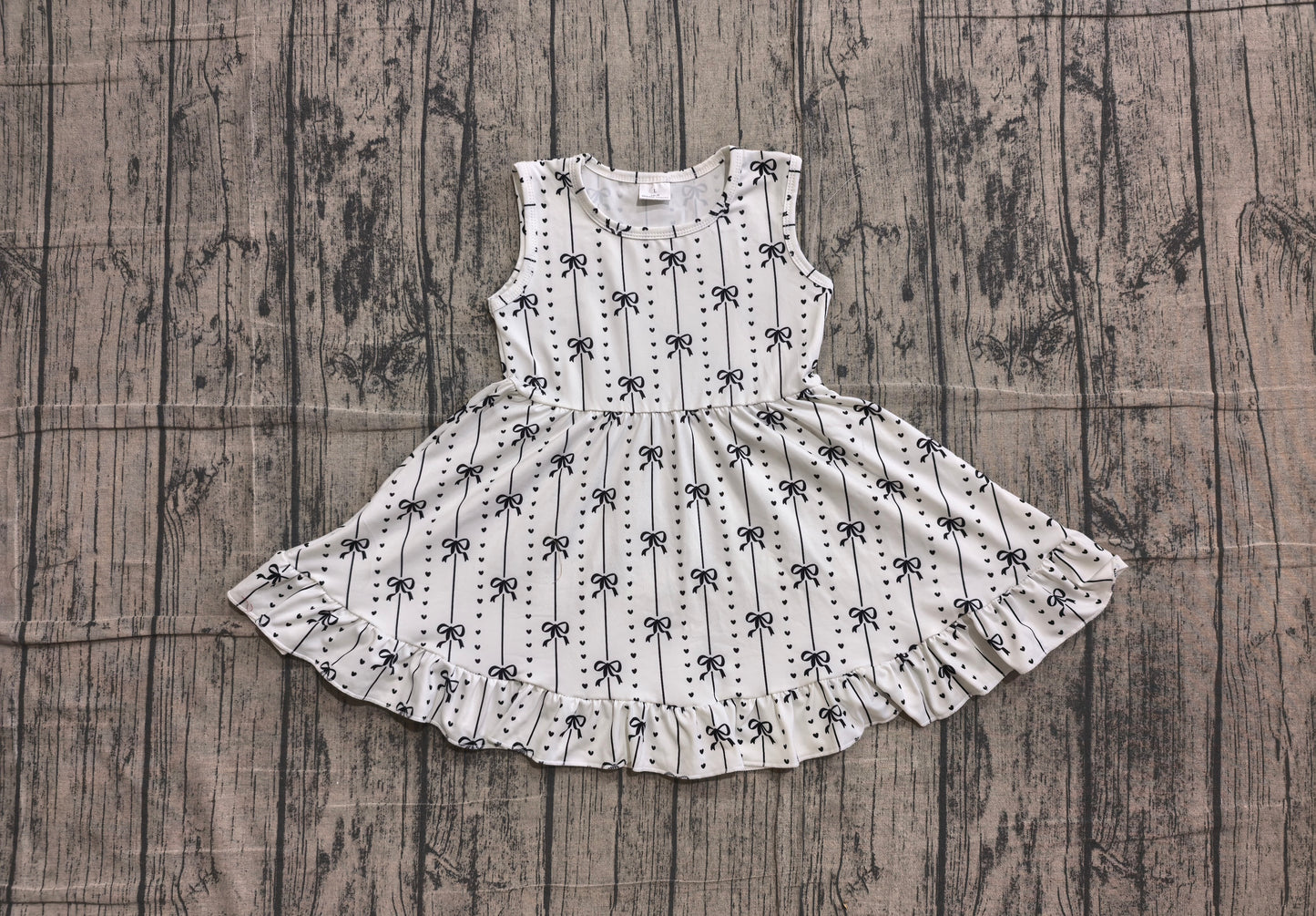 (Sample) No moq GSD4153 Baby Girls Summer Black Bows Striped Sleeveless Knee Length Ruffle Dresses