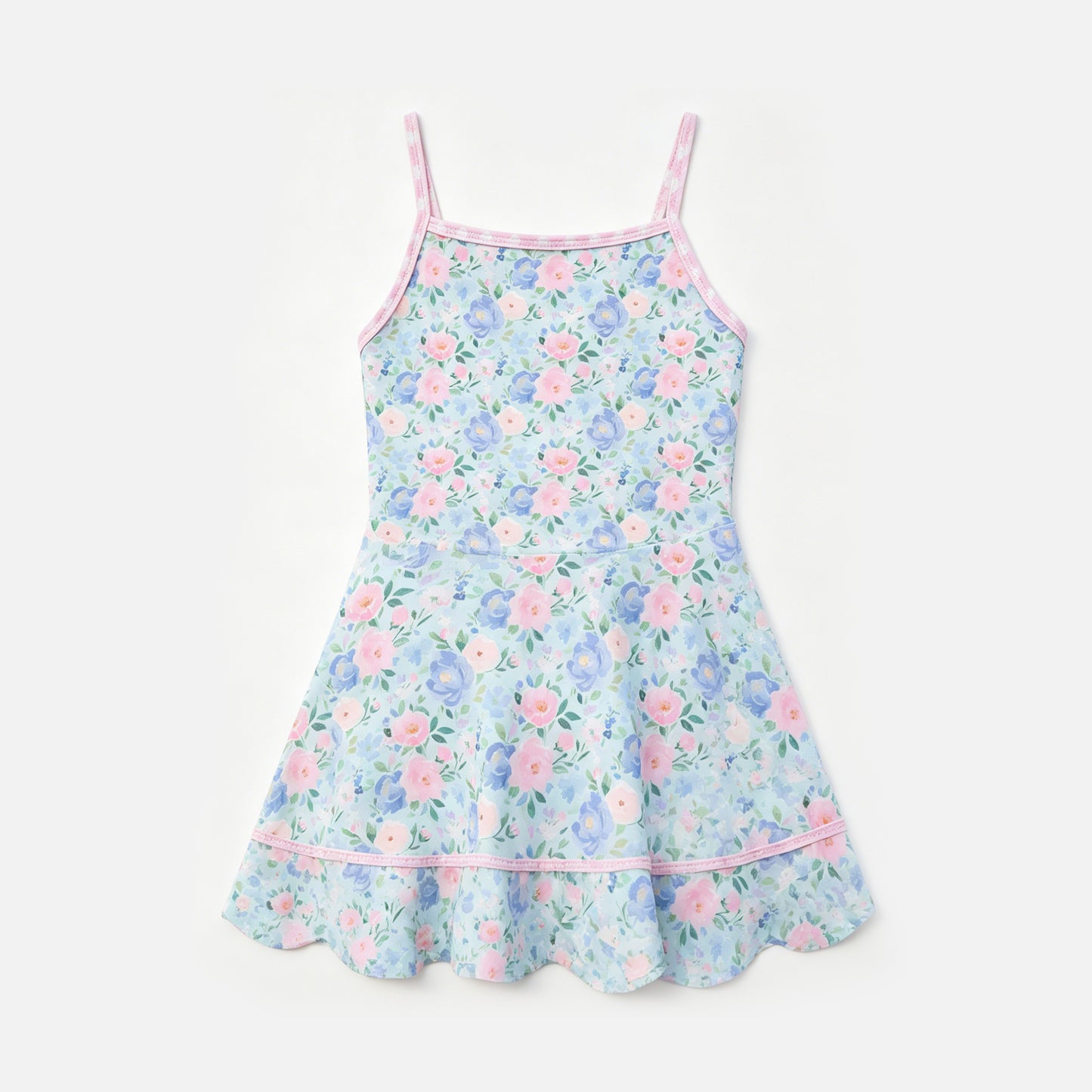 (Pre Order) No moq GSD4154 Baby Girls Summer Pink Strap Scallop Colorful Floral Dresses