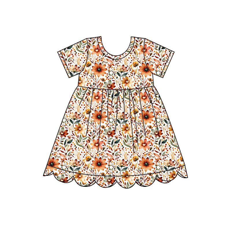 (Pre Order) No moq GSD4155 Baby Girls Summer Short Sleeve Scallop Colorful Floral Dresses