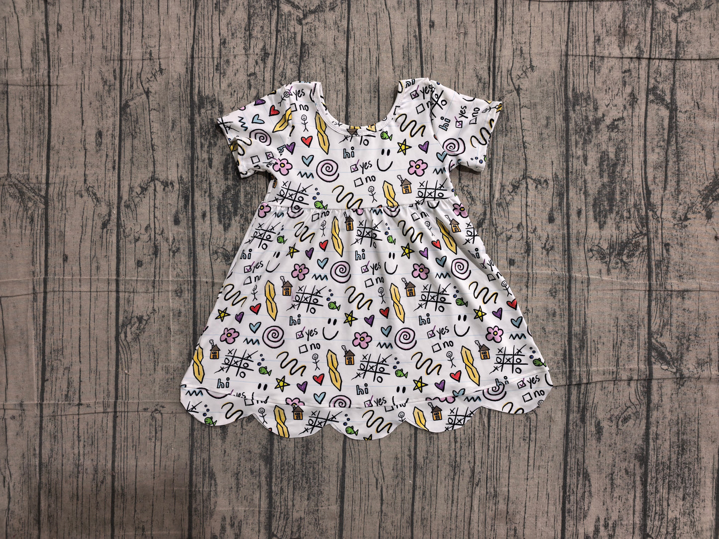 (Sample) No moq milk silk GSD4157 Baby Girls Letters And Flowers Print Scallop Trim Fall Knee Length Dresses