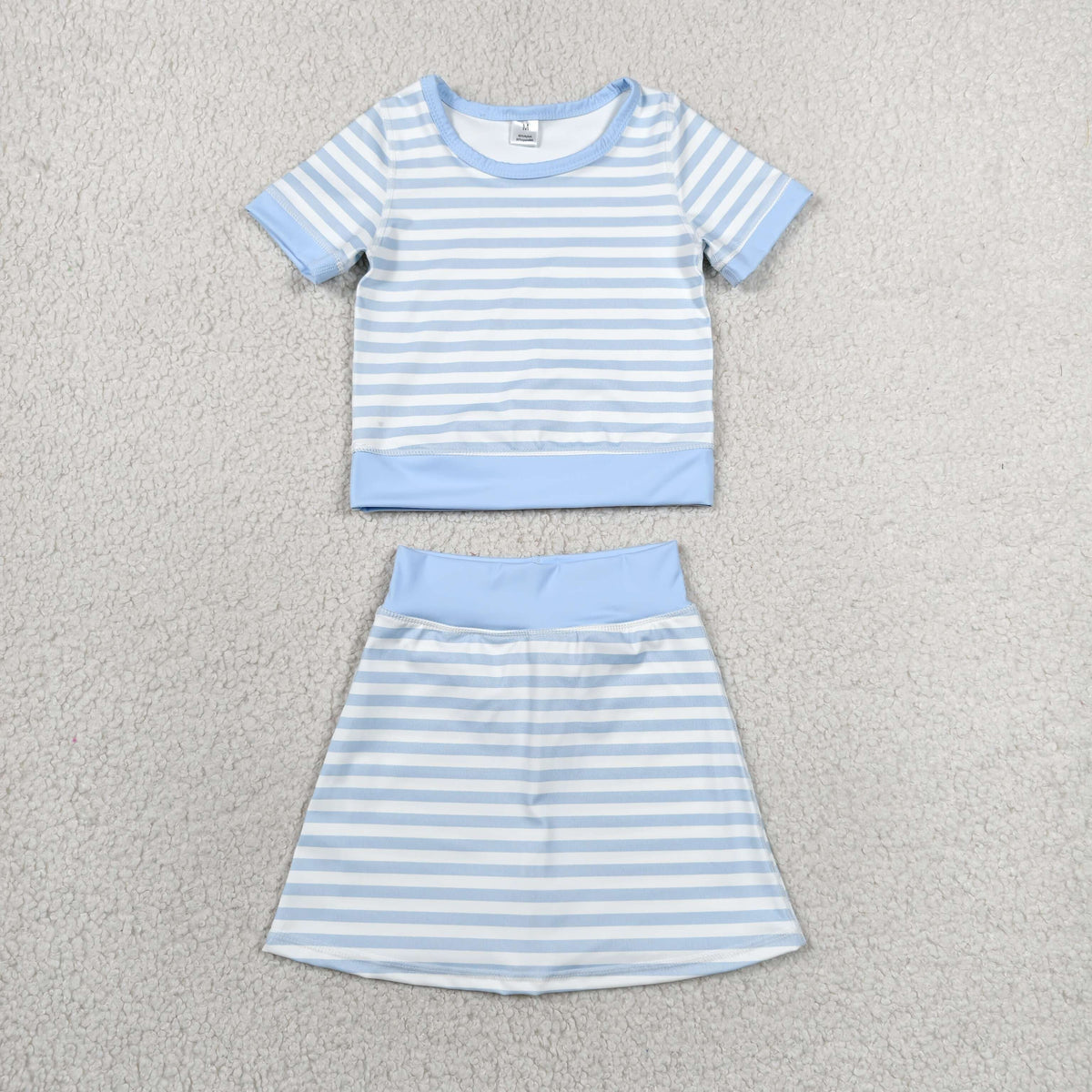 RTS NO MOQ Sibling yoga fabric Baby Girls Striped Short Sleeve Top And Skort Yoga Outfit
