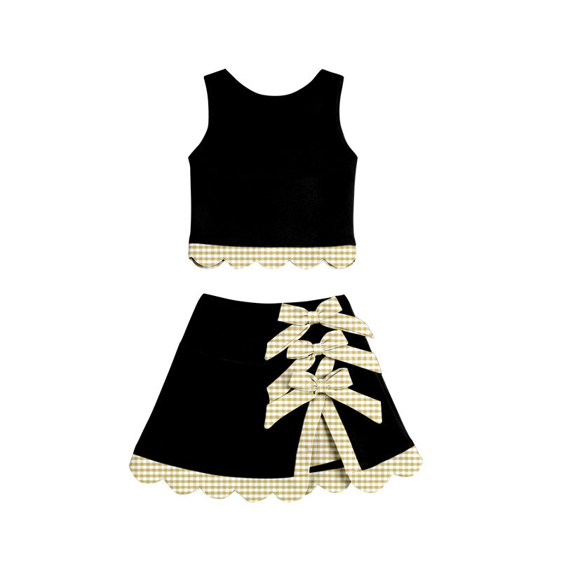 (Pre Order) No moq GSD4175 Yoga Baby Girls Summer Sleeveless Vest Scallop Skirt Yoga Active Set