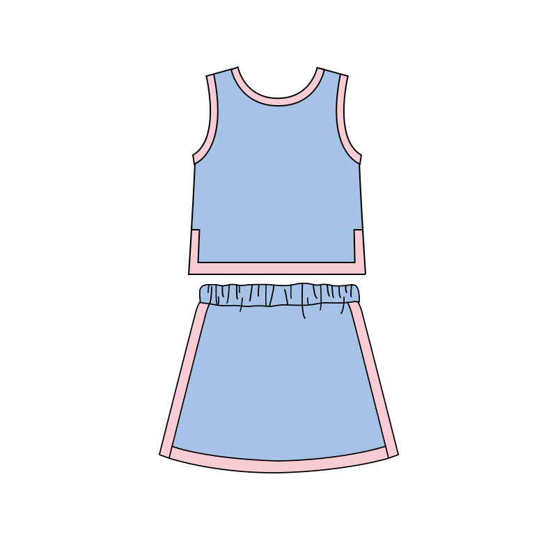 (Preorder new) No moq GSD4185 Baby Girls Pink Blue Sleeveless Vest Top Skirt Casual Clothes Sets