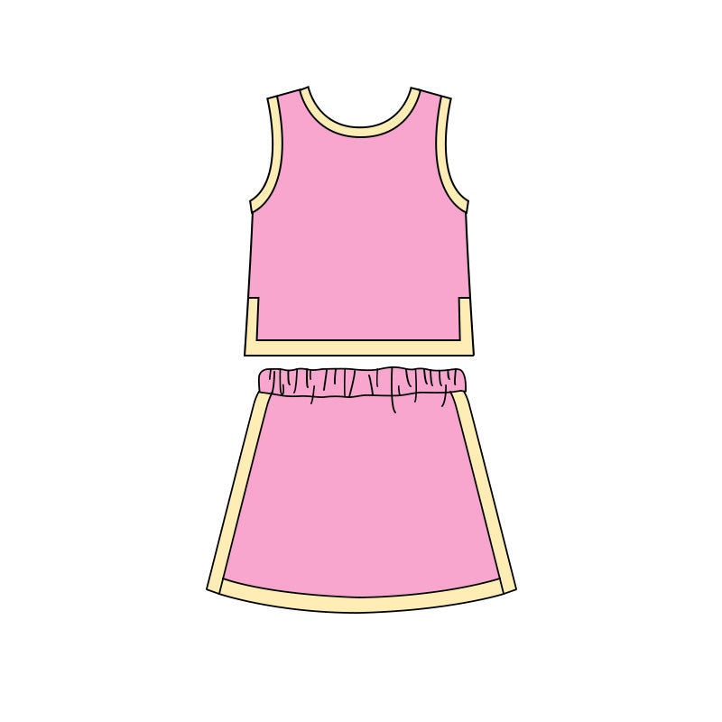 (Pre Order) No moq cotton Baby Girls Solid Color Sleeveless Top And Skirt Outfit