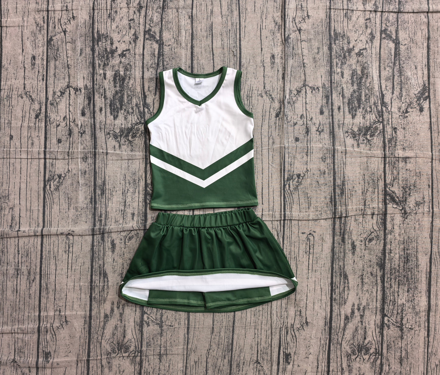 (Sample) No moq GSD4191 Yoga Baby Girls Green Stripe Vest Skort Team Active Outfit