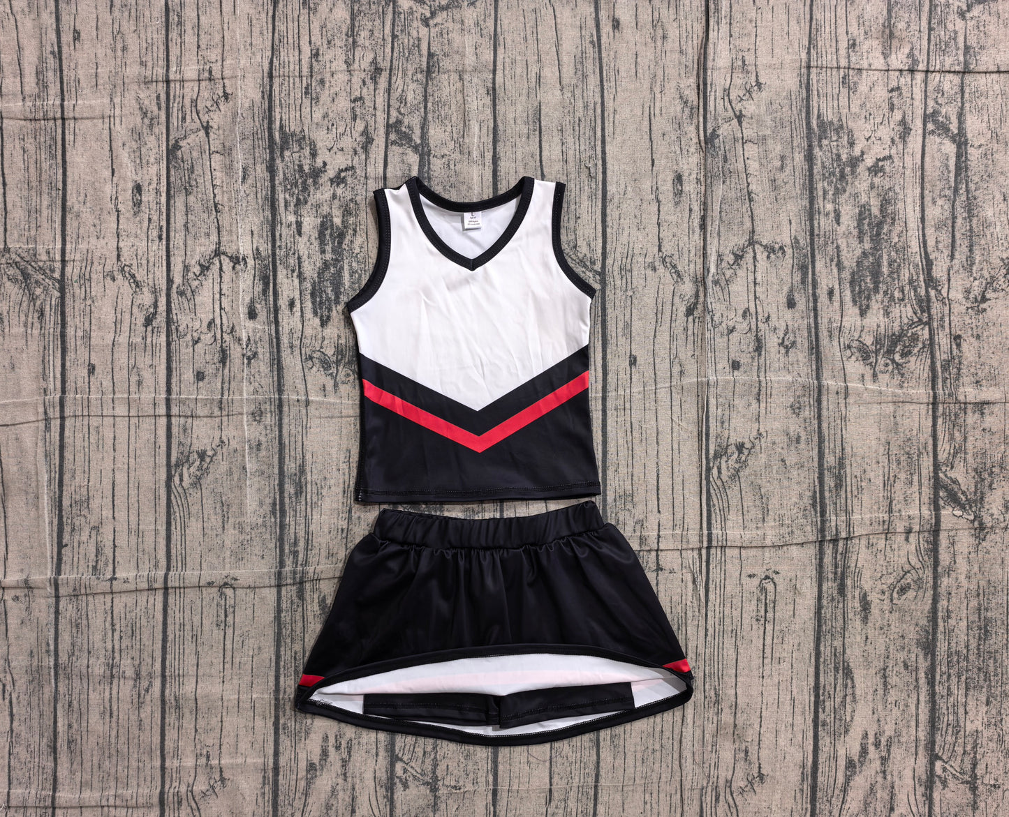 (Sample) No moq GSD4200 Yoga Baby Girls Black Red Stripe Team Vest Top Skirt Shorts Yoga Outfit