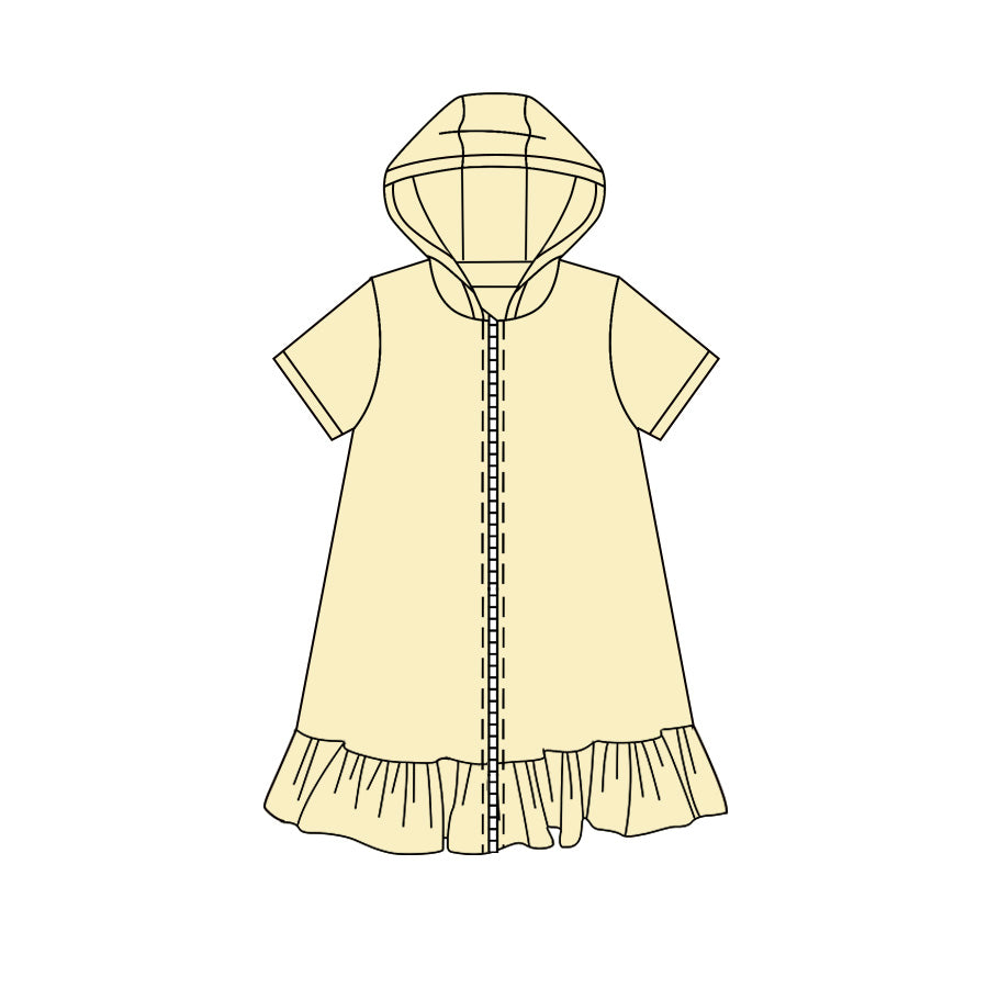 (Pre Order) No moq yoga fabric cotton Baby Girls Solid Color Hoodie Zip Up Yoga Active Knee Length Dress