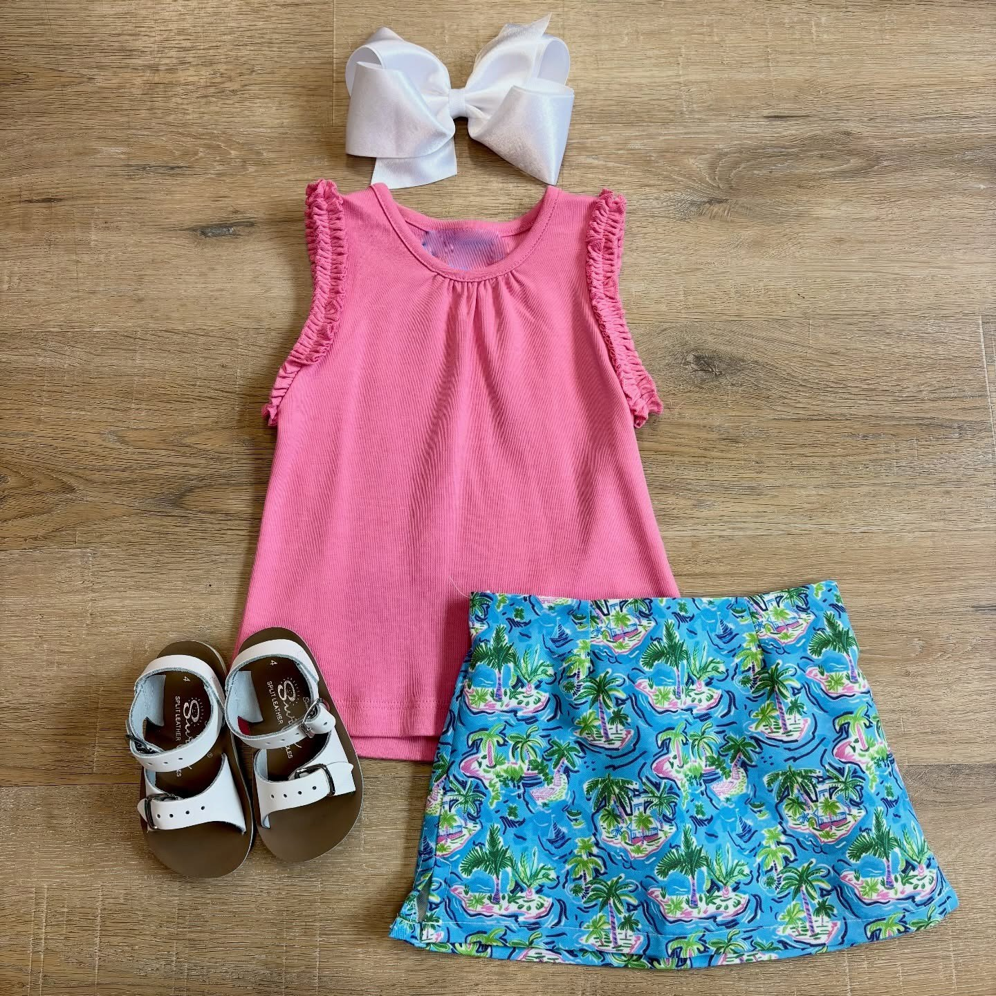 (Pre Order) No moq yoga fabric GSD4216 Baby Girls Pink Summer Sleeveless Top Yoga Skirt Set