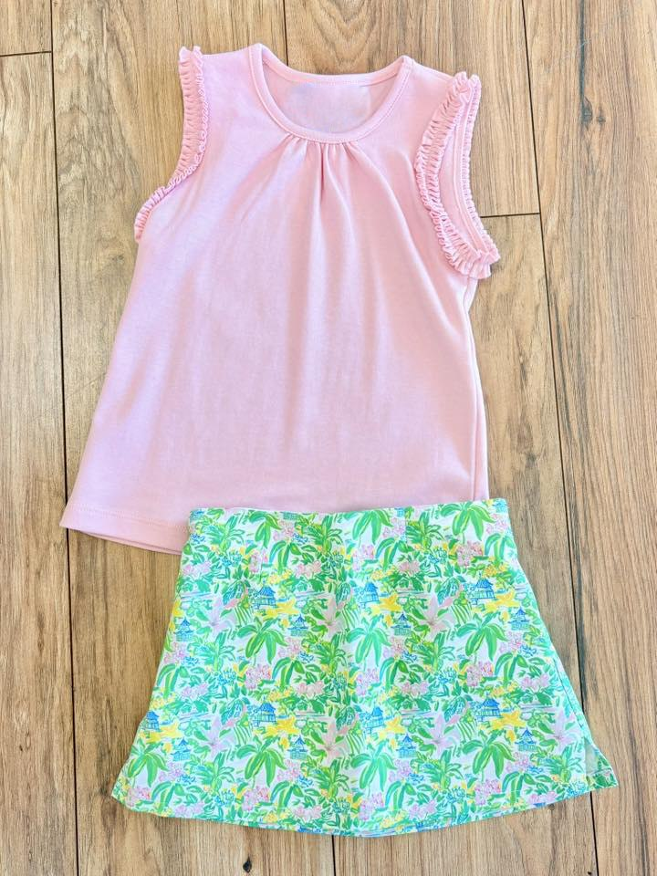 (Pre Order) No moq yoga fabric GSD4217 Baby Girls Summer Sleeveless Top Yoga Skirt Set