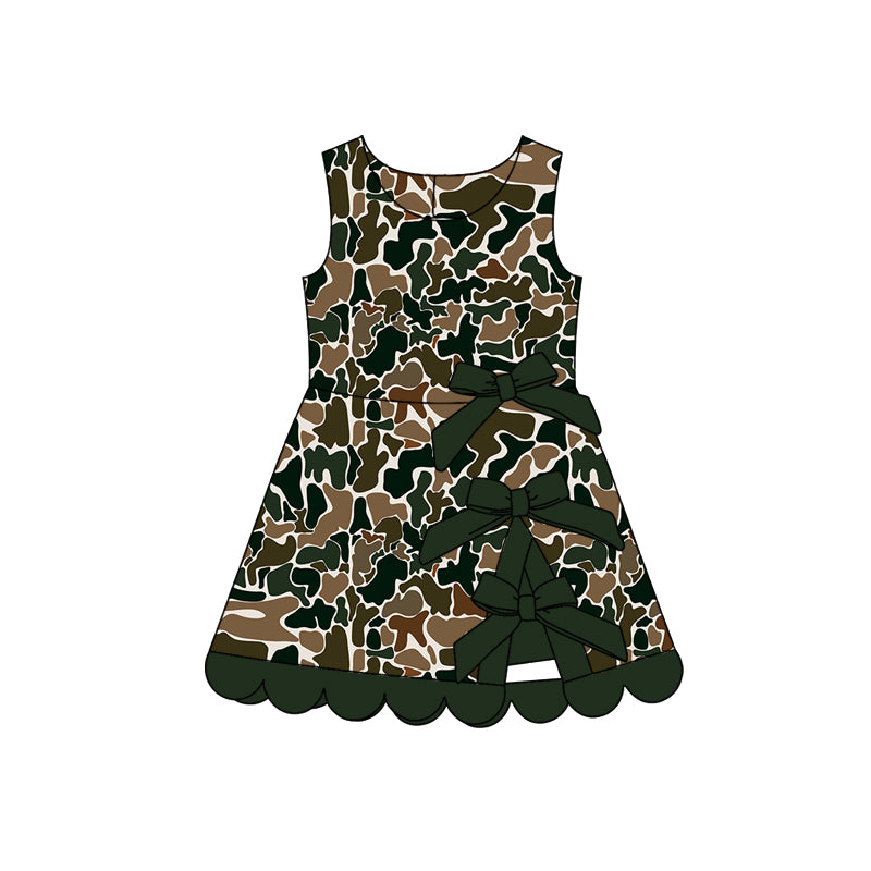 (Preorder new) No moq milk silk Baby Girls Camo Yoga Active Scallop Bows Short Knee Length Dress