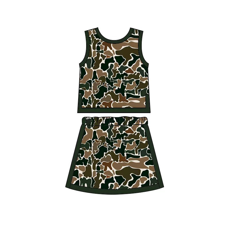 (Preorder new) No moq Baby Girls Camo Top Skirt Shorts Yoga Active Clothes Set