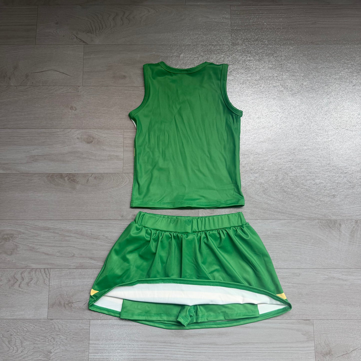 (Sample) No moq yoga fabric GSD4238 Yoga Baby Girls Green Yellow Vest Top Matching Skort Two Piece Yoga Active Team Clothes Set