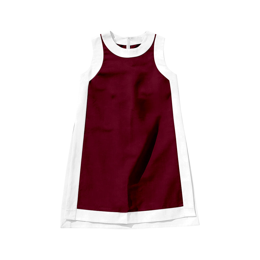 (Pre Order) No moq milk silk Baby Girls White Maroon Sleeveless Yoga Active Knee Length Dress