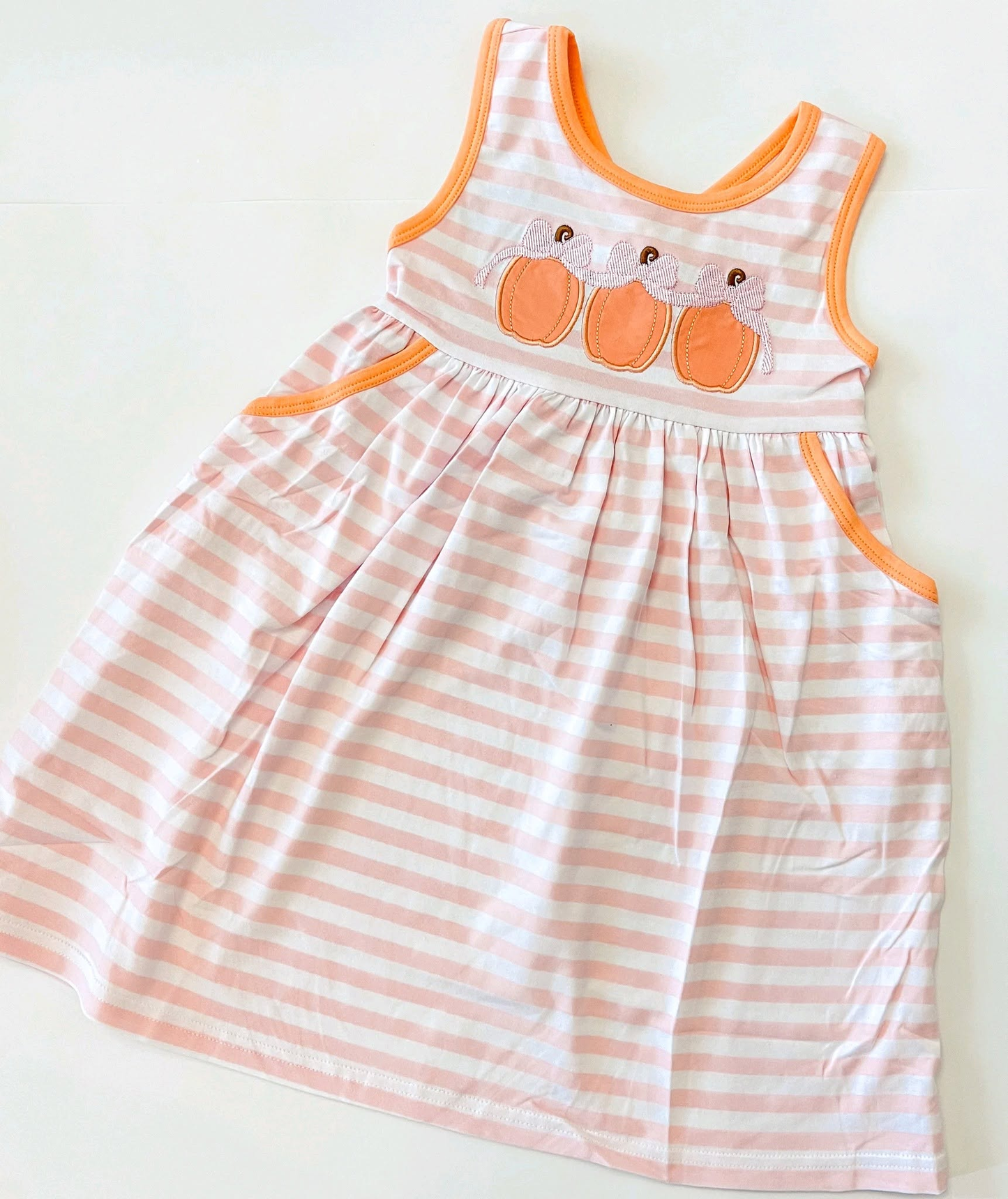 (Preorder new) No moq Embroidery Bow Pumpkins Baby Girls Boys Top Pockets Jogger Fall Clothes Sets Rompers Dress