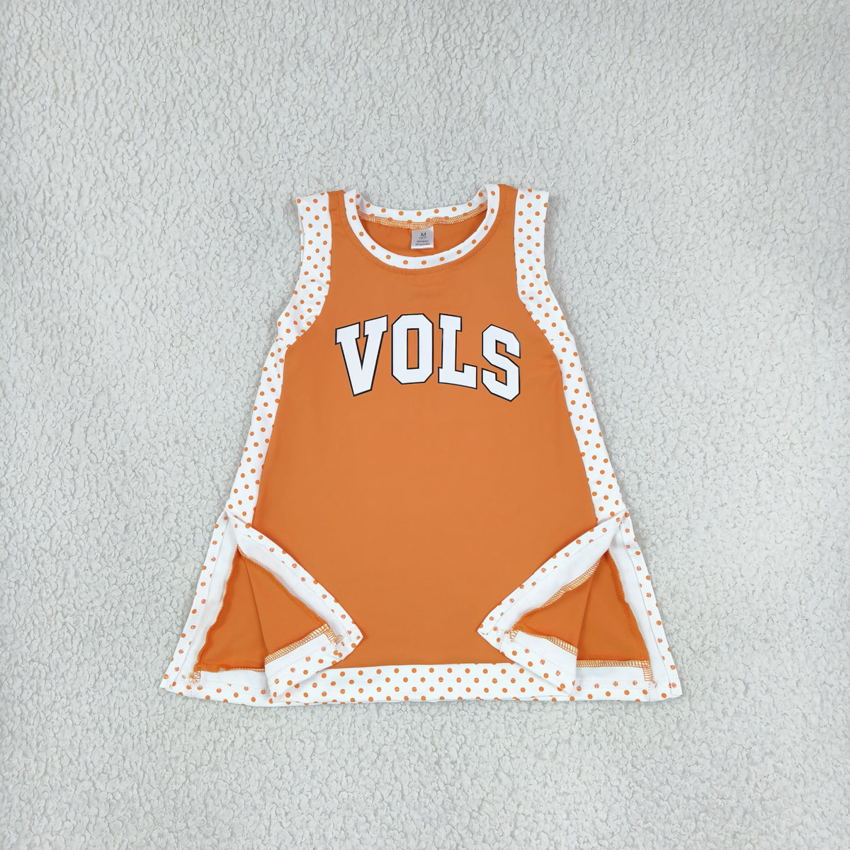 NEW RTS NO MOQ yoga fabric GSD4292 Yoga Baby Girls Orange Polka Dots Team Yoga Active Split Knee Length Dress