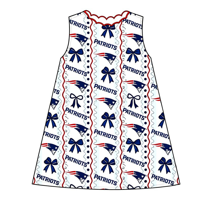 (Preorder new) No moq GSD4293 Baby Girls Bow Wave Stripe Print Sleeveless Scallop Neck A Line Dress