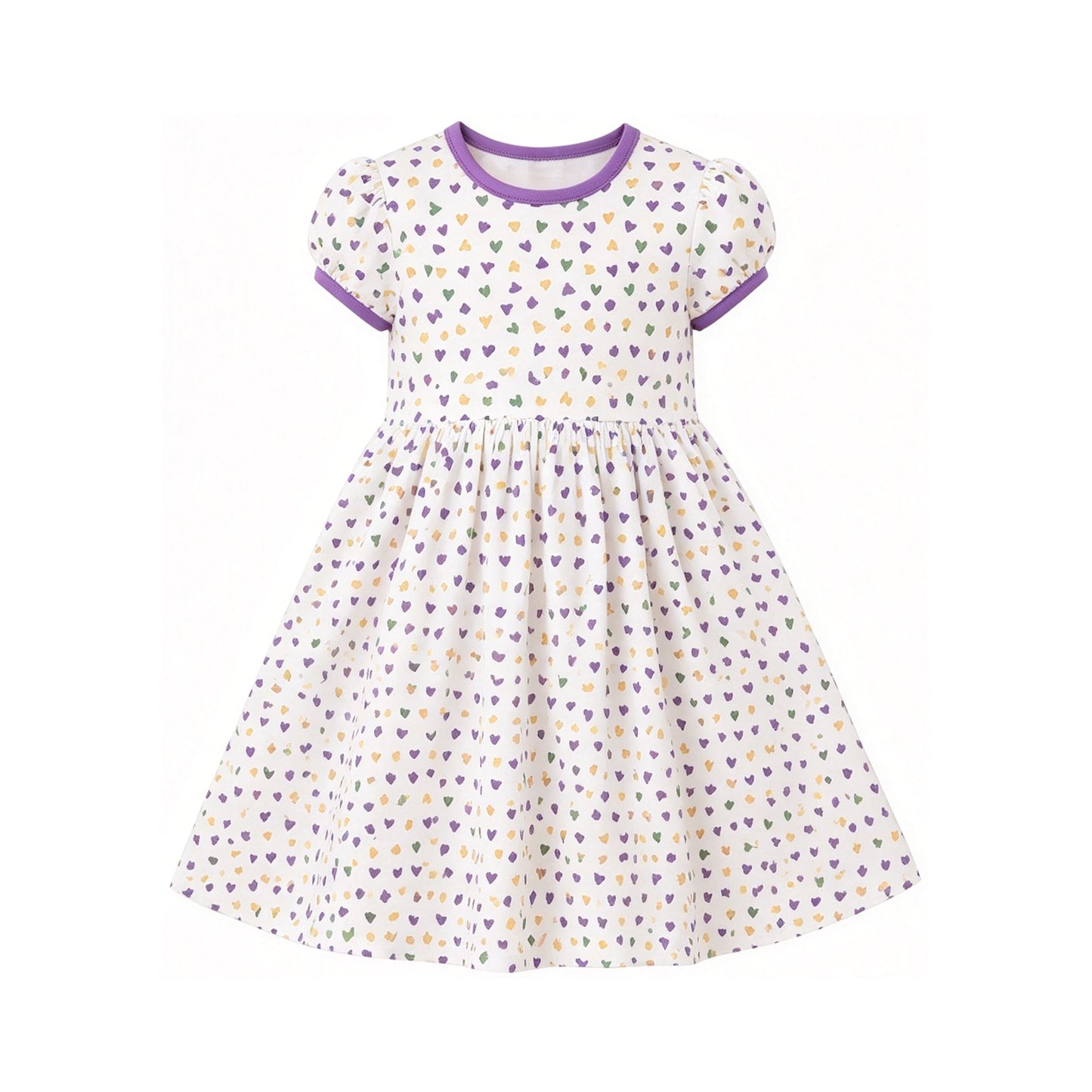 (Preorder new) No moq GSD4313 Baby Girls Hearts Short Sleeve Knee Length Holiday Dress