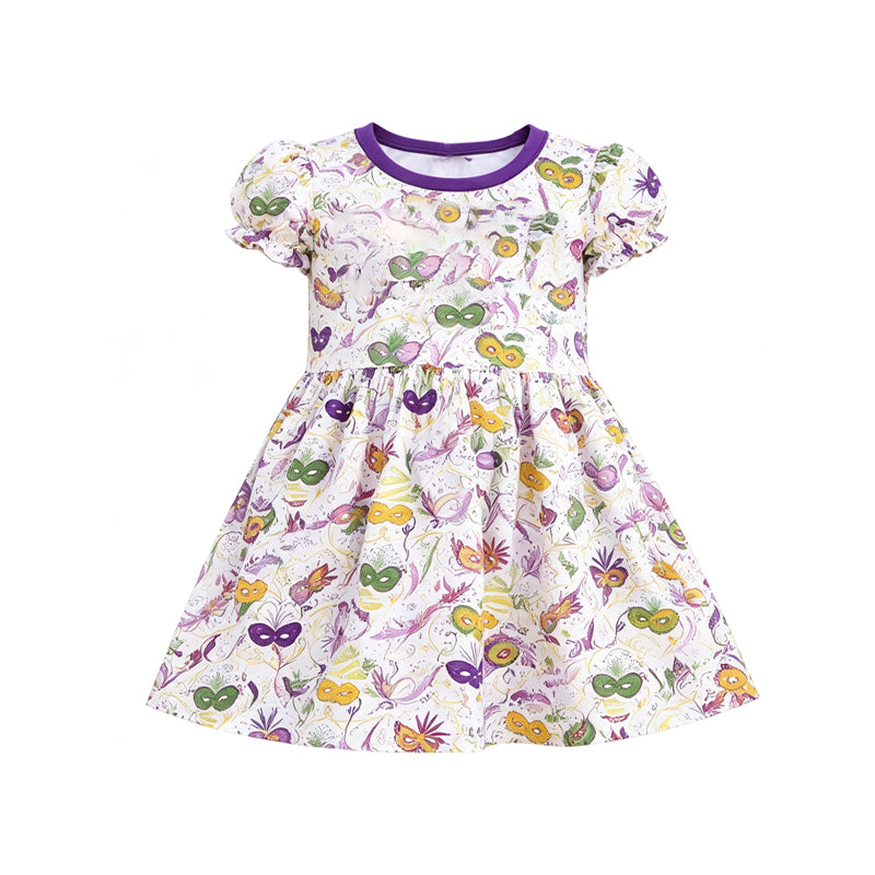 (Preorder new) No moq GSD4317 Baby Girls Cute Short Sleeve Knee Length Purple Holiday Dress