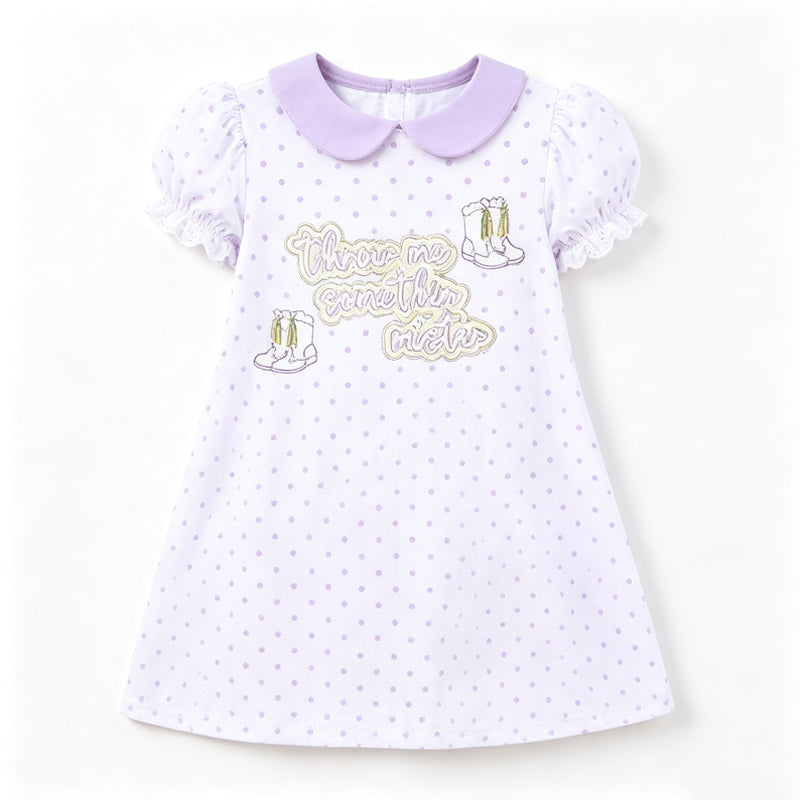 (Preorder new) No moq GSD4318 Baby Girls Collar Polka Dots Boots Short Sleeve Knee Length Dress