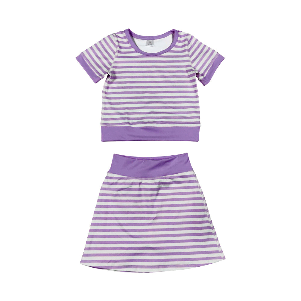 (Preorder new) No moq yoga fabric GSD4334 Baby Girls Lavender Stripe Print Top Skort Yoga Clothes Set