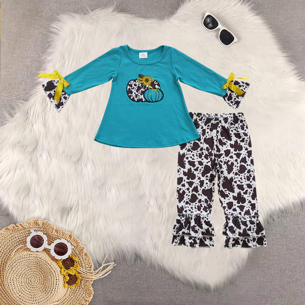 RTS NO MOQ Sibling baby girls clothes embroidery halloween long-sleeved trousers suit