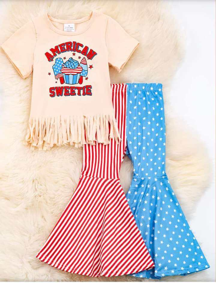GSPO1485 Girls 4th of july AMERICAN short sleeve pants suit