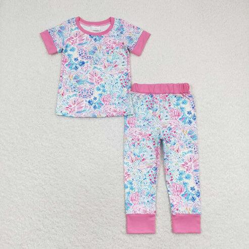 RTS NO MOQ Sibling Baby Girls Floral Leopard Short Sleeve Top And Pants Pajamas Set