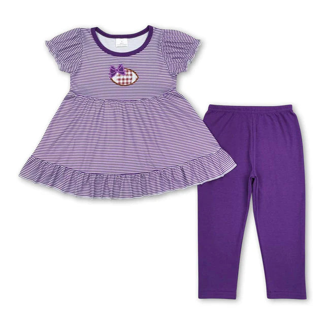RTS NO MOQ Sibling milk silk Baby Girls Stripes Football Sibling Tunic Legging Clothes Sets