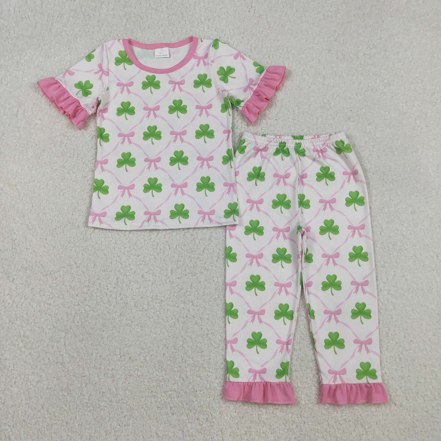 RTS NO MOQ Sibling baby Girls St. Patrick's Four Leaf Clover Short Sleeve shirt pants clothing sets and romper and dress