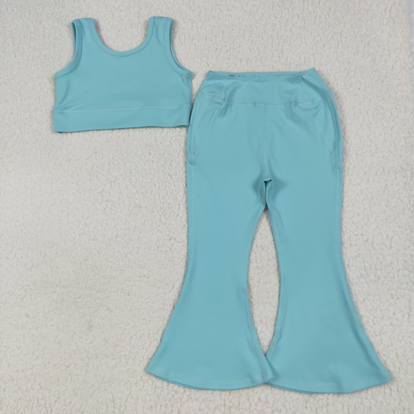 RTS NO MOQ(In Stock) GSPO2004 Pure blue vest and pants yoga set