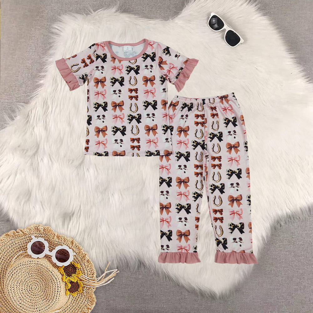 RTS Sibling baby girls clothes bow short Sleeve pants sets