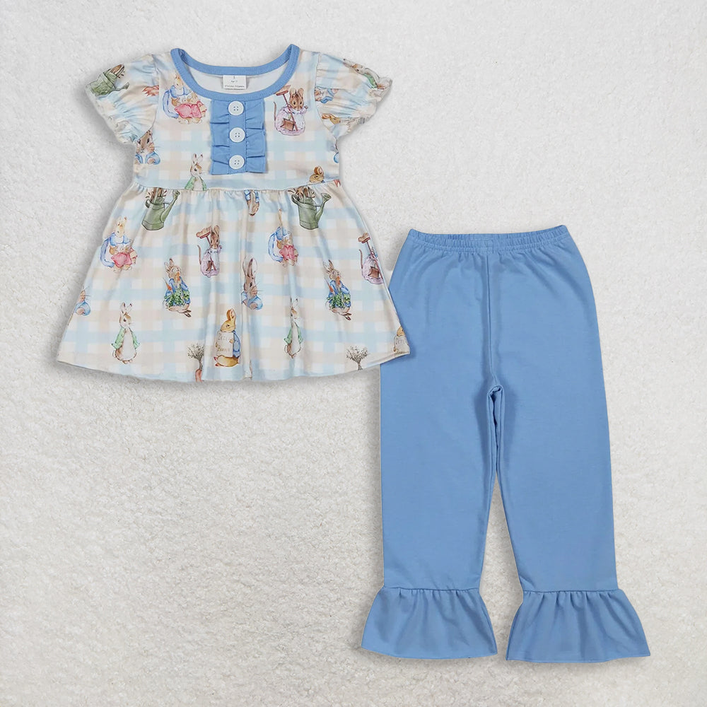 RTS NO MOQ Sibling Baby Girls Easter Ruffle Tunic Top Ruffle Pants Clothing Set for Infants