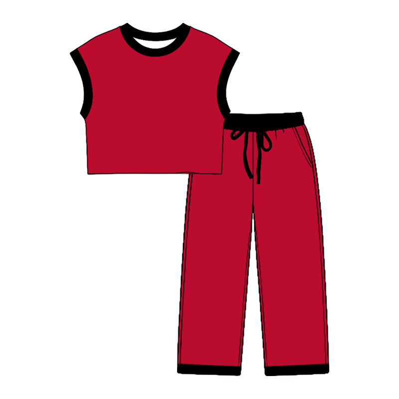 (Preorder new) No moq Baby Kids Solid Color Sleeveless Top Long Pant Two Piece Casual Outfit Set