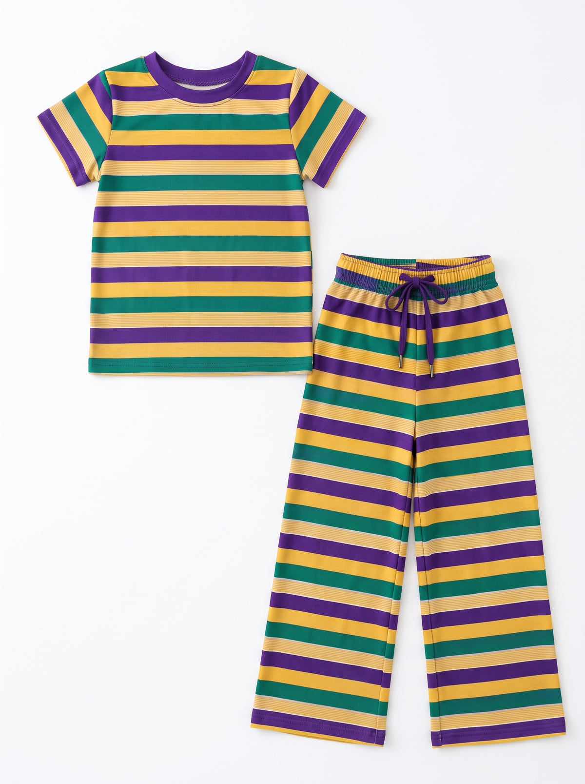 (Preorder new) No moq GSPO2405 Baby Girls Stripe Short Sleeve Top Flare Pant Casual Clothes Set