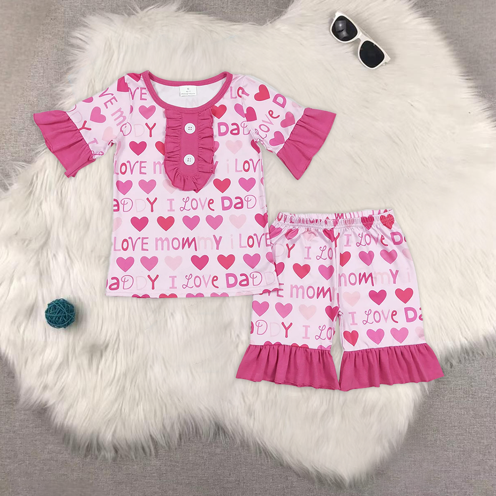 RTS NO MOQ baby girls Clothes birthday short sleeve shorts Sets