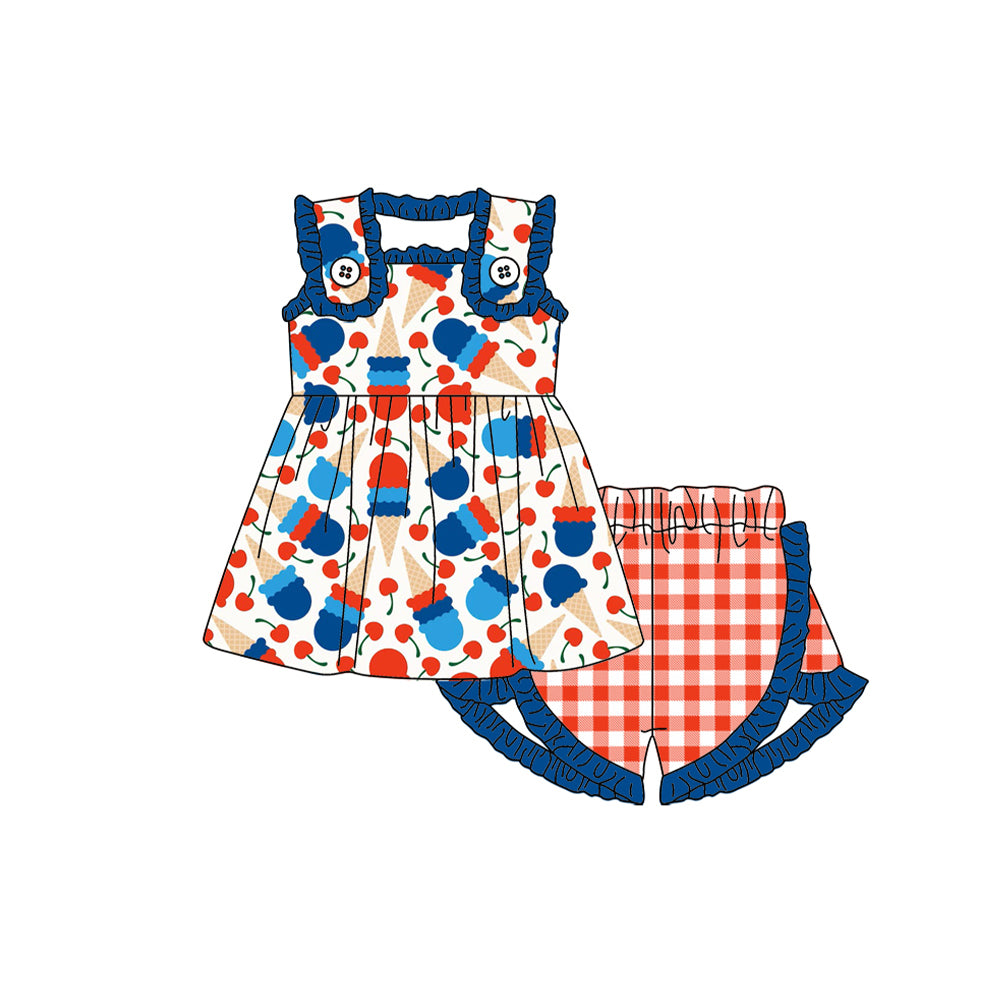 GSSO0854 Girls sleeveless grid shorts set