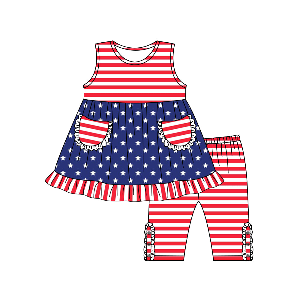 GSSO0855 Girls 4th of July sleeveless stripe shorts set