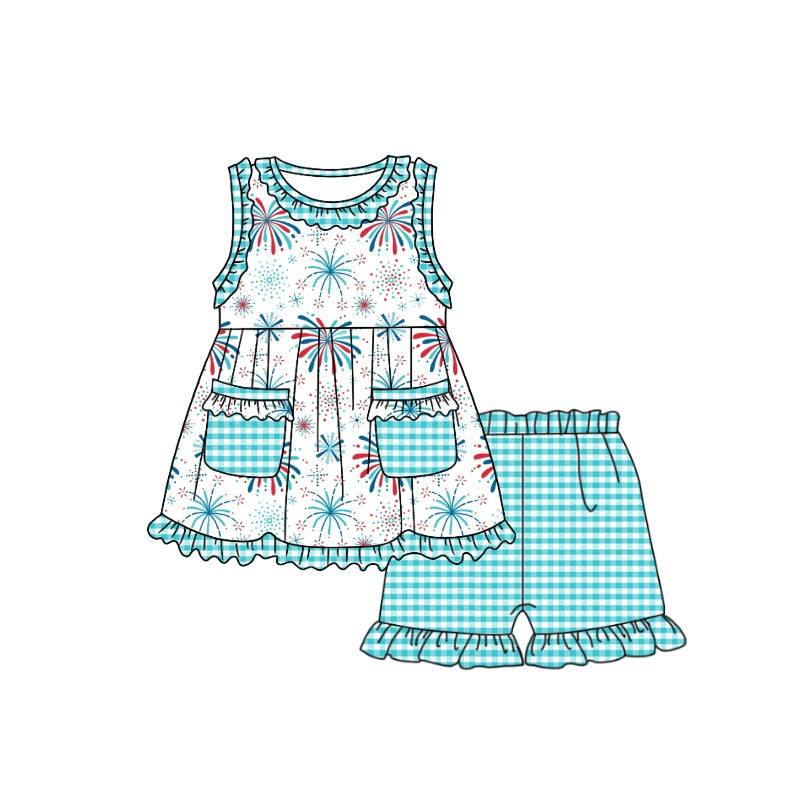 GSSO0919 Girls fire sleeveless shorts suit
