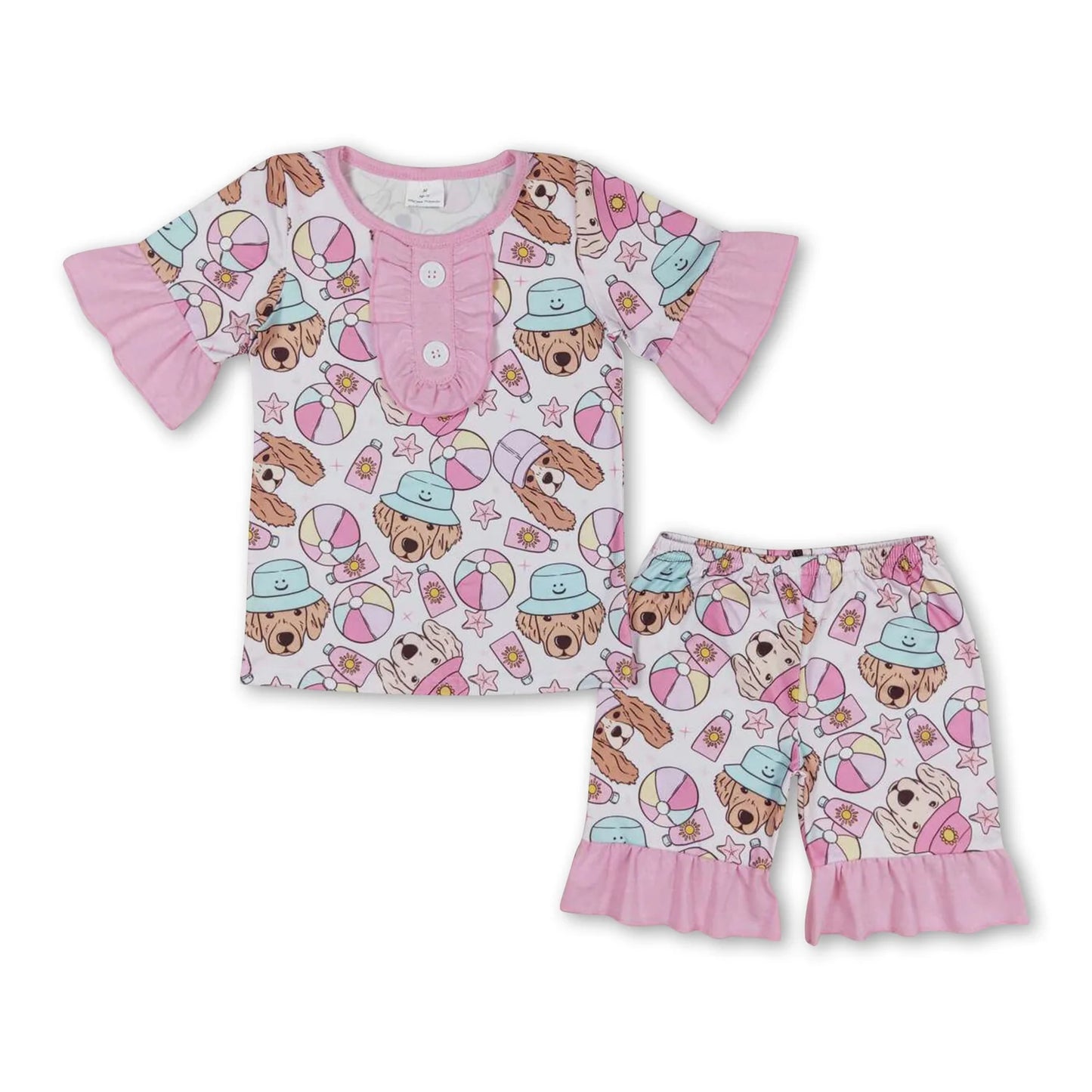 RTS NO MOQ Sibling milk silk Baby Girls Cute Short Sleeve Shirt Top Ruffle Shorts Pajama Set