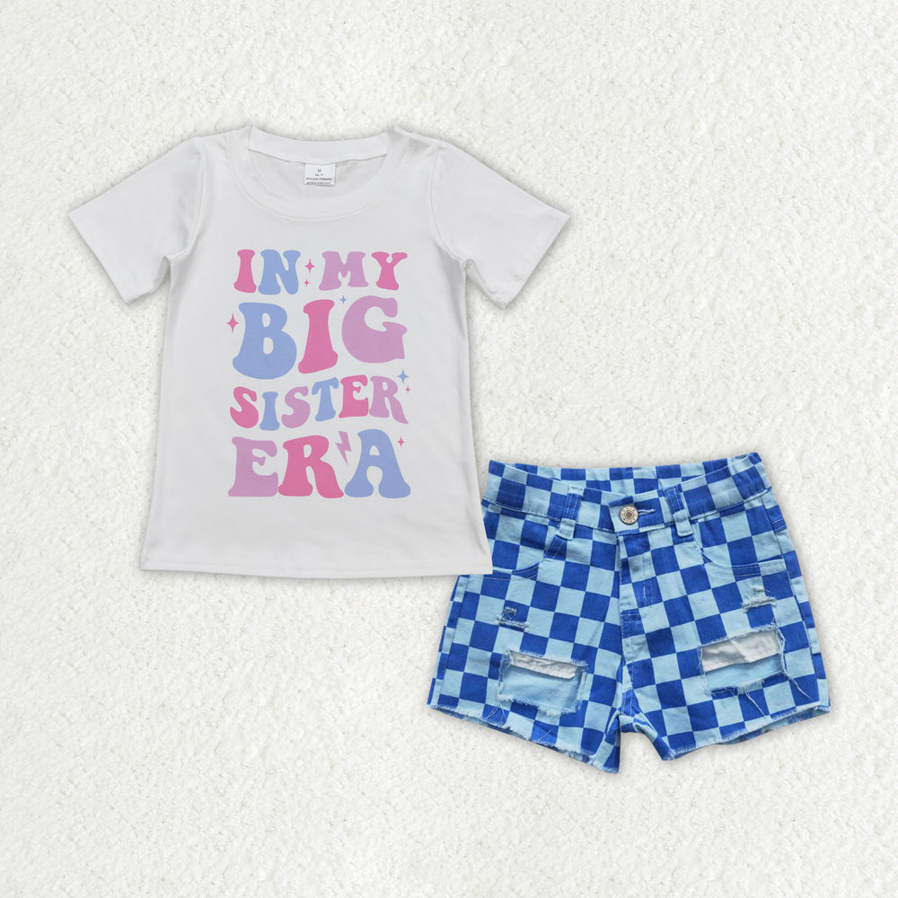 GSSO1410 blue denim in my big sister era white short-sleeved top with lettering sets