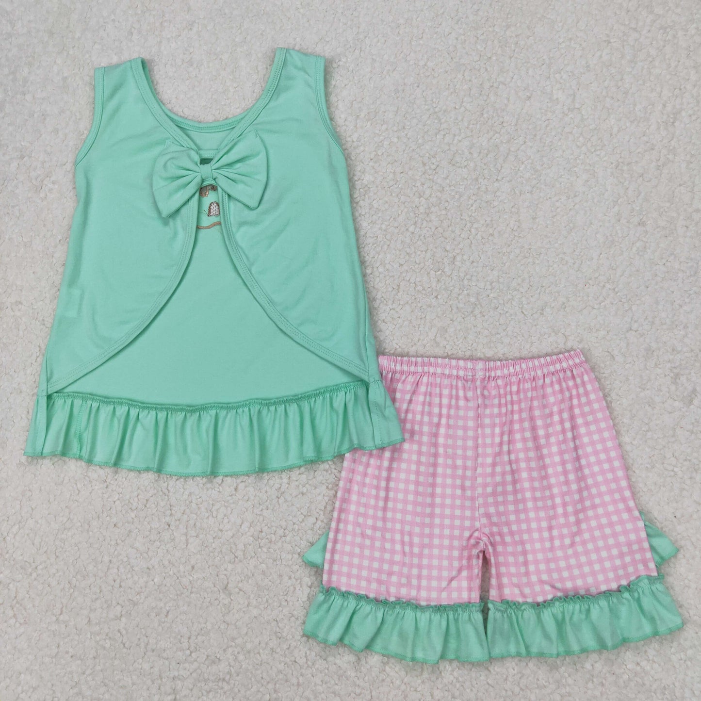 RTS NO MOQ baby girls clothes embroidery short sleeve Clothes Sets