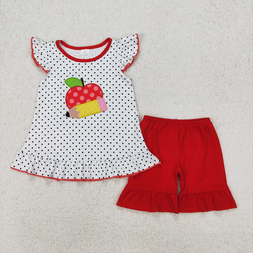 RTS NO MOQ Girls Boys back to school embroidery short sleeve Clothes Sets