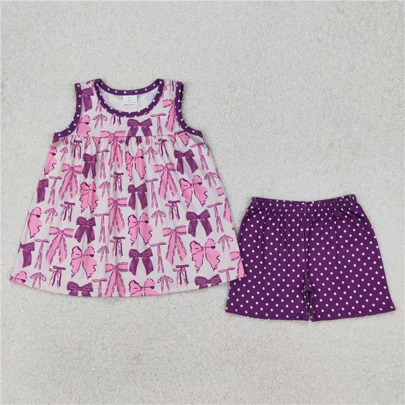RTS NO MOQ baby boys girls Clothes bow short sleeve shorts Sets dress